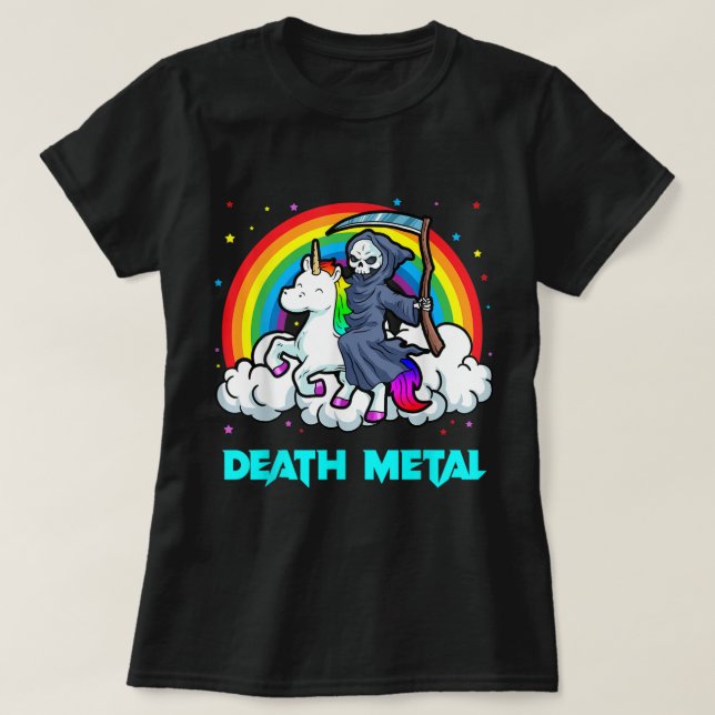 Death Metal Shirts Unicorn Rainbow Grim Reaper Hea (Design Front)