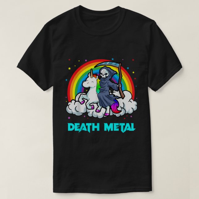 Death Metal Shirts Unicorn Rainbow Grim Reaper Hea (Design Front)