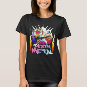 Death Metal Unicorn on Stage Rainbow Fire T-Shirt