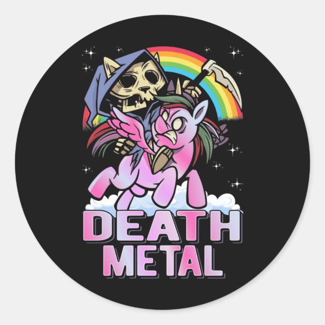 Death Metal Unicorn Reaper Rainbow Classic Round Sticker (Front)