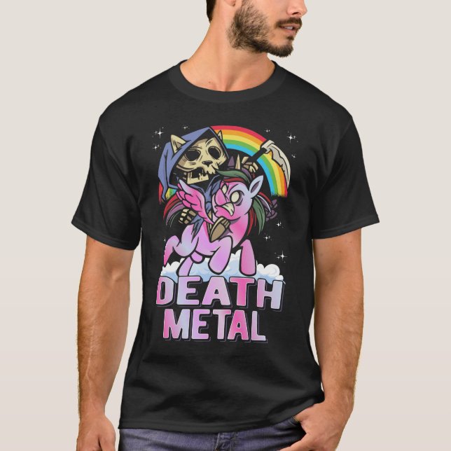 Death Metal Unicorn Reaper Rainbow T-Shirt (Front)