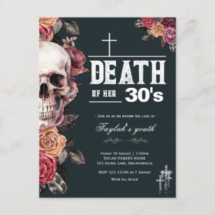 Death of her 30s - 40th birthday invitation postcard