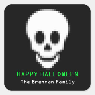 Death pixel skull toxic green Halloween favour Square Sticker