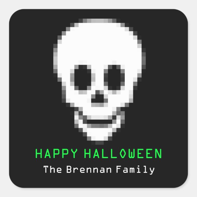 Death pixel skull toxic green Halloween favour Square Sticker (Front)