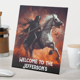 Death Rides a Pale Horse Halloween Pedestal Sign