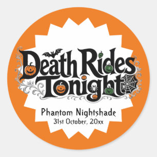 Death Rides Tonight Silver Ornate Spider Web Bats Classic Round Sticker