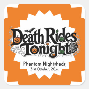 Death Rides Tonight Silver Ornate Spider Web Bats Square Sticker