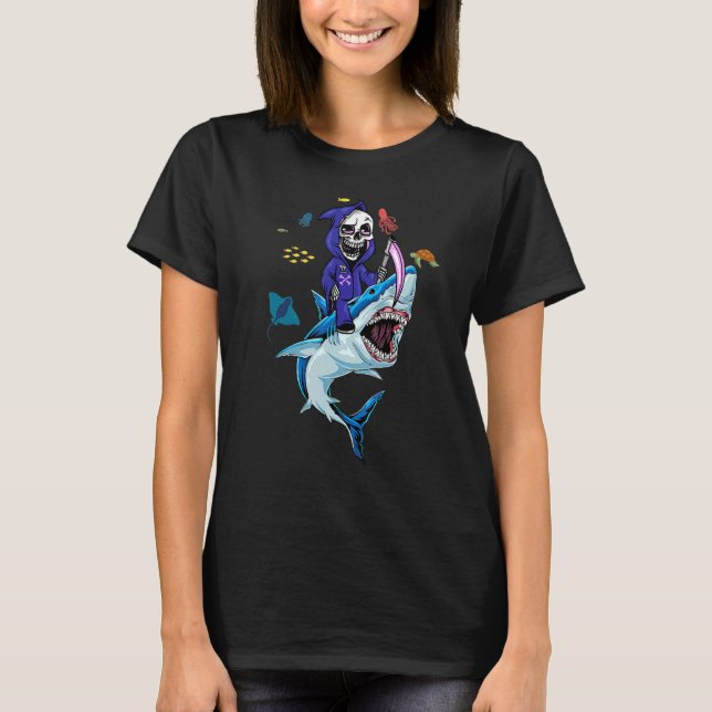 Death Riding Shark Halloween Kids Boys Girls T-Shirt (Front)