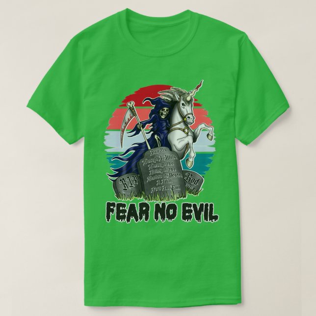 Death Riding Unicorn Fear No Evil Skeleton T-Shirt (Design Front)
