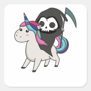 Death Riding Unicorn Funny Unicorns Rainbow Square Sticker