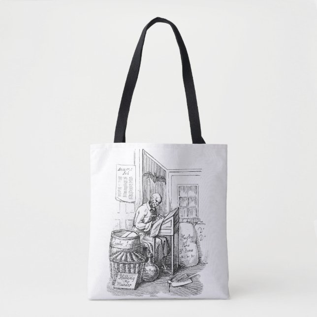 Death Skeleton Writing list Macabre Horror Art Tote Bag (Front)