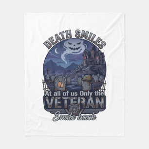Death Smiles Veteran Halloween Ghost Graveyard Hau Fleece Blanket