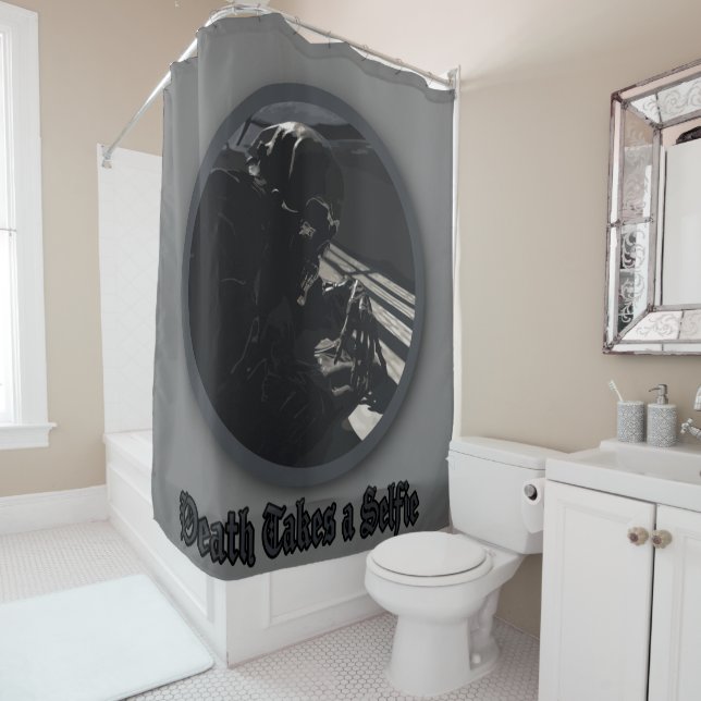 Death Takes a Selfie Shower Curtain (In Situ)