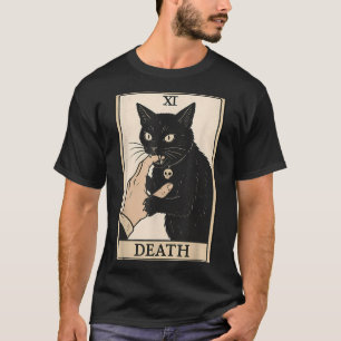 Death Tarot Card Black Cat Halloween Witchy Spooky T-Shirt
