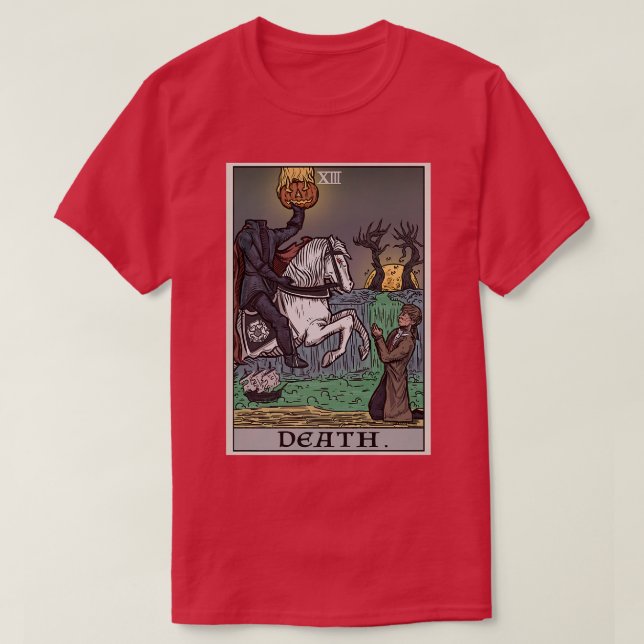 Death Tarot Card Headless Horseman Gothic Spooky H T-Shirt (Design Front)