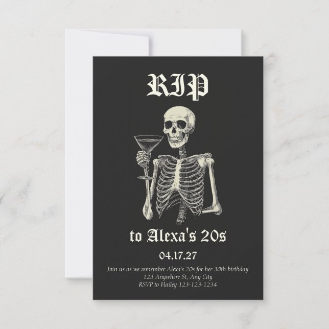 Death to My 20s Birthday Invitation | Skeleton  (Front)