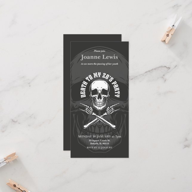 Death to my 20's Birthday Invite, 30th Birthday (Front/Back In Situ)