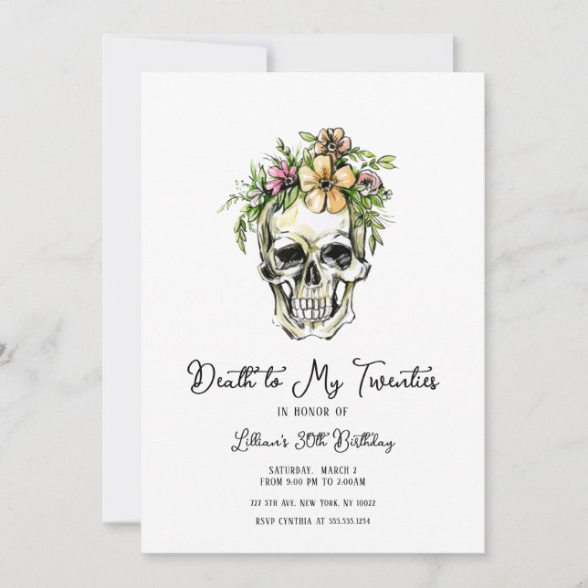 Death to My 20s Floral Skull Invitation (Front)