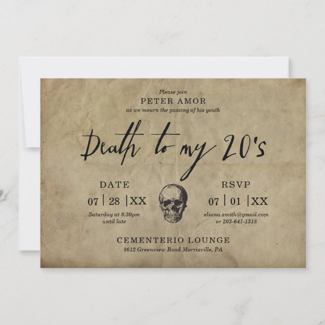 Death to my 20's Party Invitation (Front)
