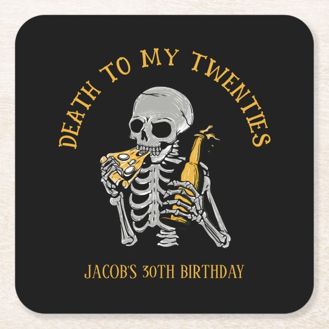 Death to My 20s Skeleton Square Paper Coaster (Front)