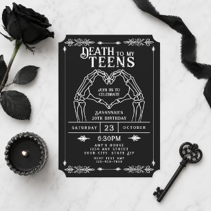 Death To My Teens Trendy Gothic 20th Birthday Invitation