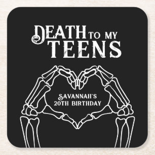 Death To My Teens Trendy Gothic 20th Birthday Square Paper Coaster