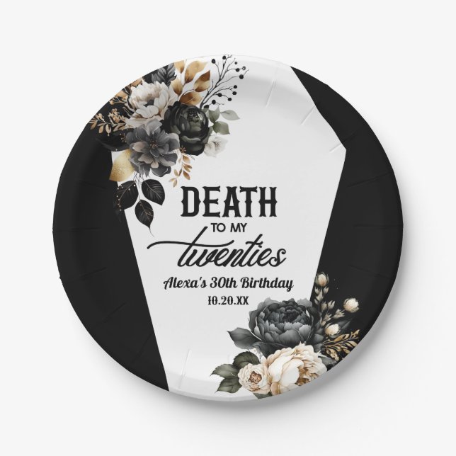 Death To My Twenties Floral 30th Birthday Party Paper Plate (Front)