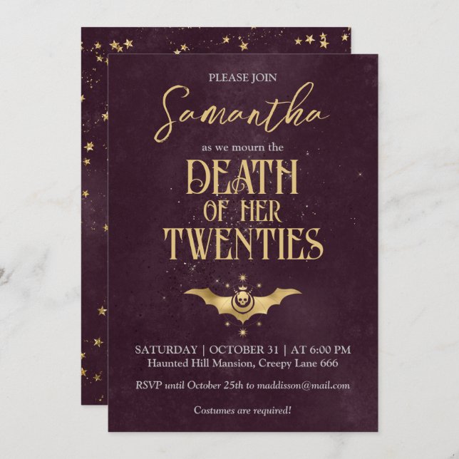 Death To My Twenties Halloween 30th Birthday Party Invitation (Front/Back)