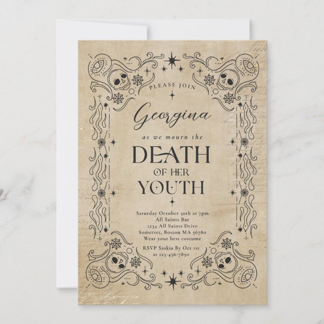 Death To My Youth Halloween RIP Youth Birthday Invitation (Front)