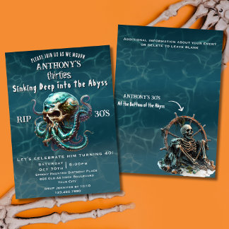 Death to My Youth Skull Kraken 40th Birthday Party Invitation