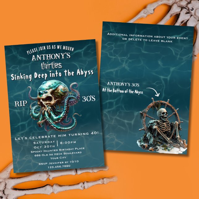 Death to My Youth Skull Kraken 40th Birthday Party Invitation (Creator Uploaded)