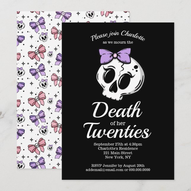 Death Twenties Coquette Aesthetic Bow 30 Birthday Invitation (Front/Back)