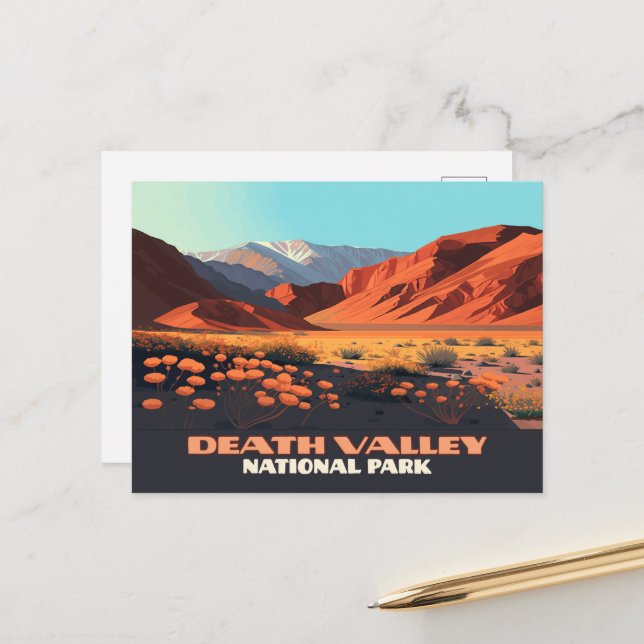 Death Valley National Park California Poppies Postcard (Front/Back In Situ)