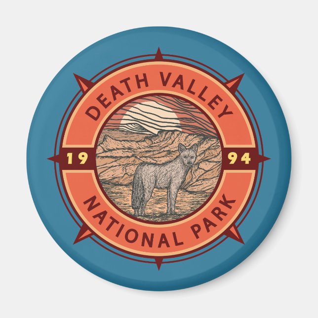 Death Valley National Park Coyote Retro Compass Magnet (Front)