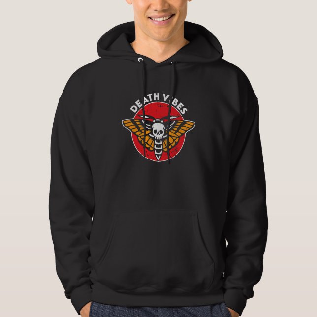 Death Vibes Moth Tattoo American Traditional Old S Hoodie (Front)