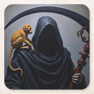 Death with an Ape Square Paper Coaster