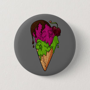 Deathly Sweet Berry Skull Ice Cream 6 Cm Round Badge