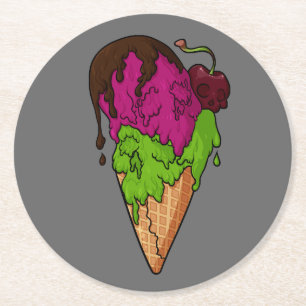 Deathly Sweet Berry Skull Ice Cream Round Paper Coaster