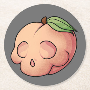 Deathly Sweet Skull Peach Round Paper Coaster