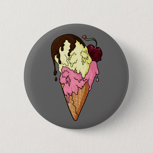 Deathly Sweet Strawberry n' Banana Skull Ice Cream 6 Cm Round Badge (Front)