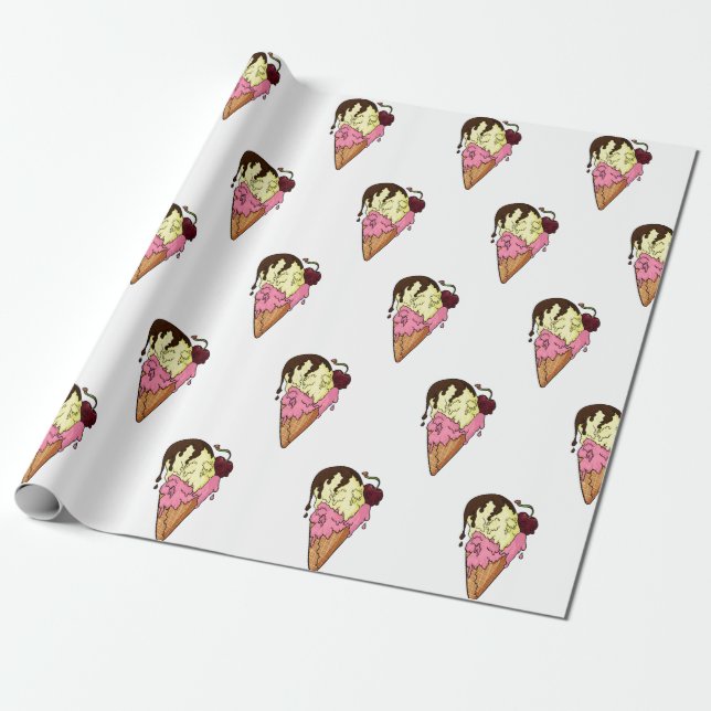 Deathly Sweet Strawberry n' Banana Skull Ice Cream Wrapping Paper (Unrolled)
