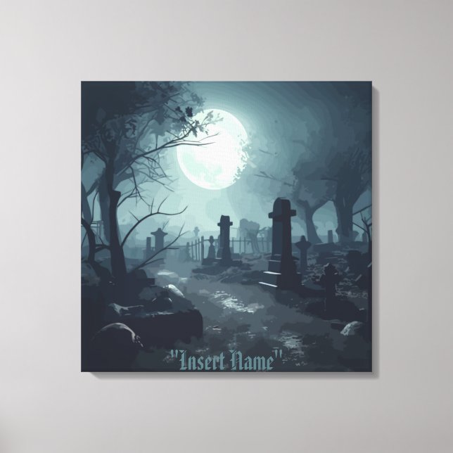 Death's Domain: A Spooky Cemetery View Canvas Print (Front)