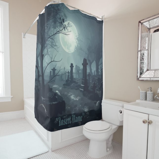 Death's Domain: A Spooky Cemetery View Shower Curtain (In Situ)