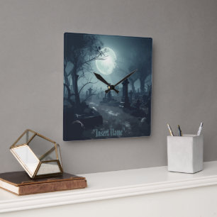 Death's Domain: A Spooky Cemetery View Square Wall Clock