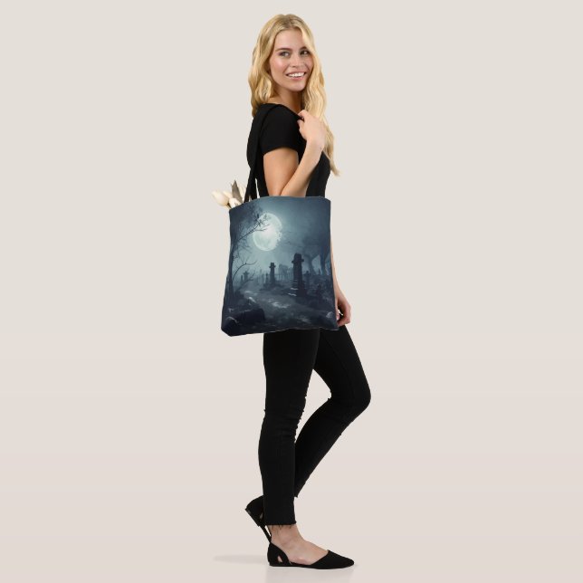 Death's Domain: A Spooky Cemetery View Tote Bag (On Model)