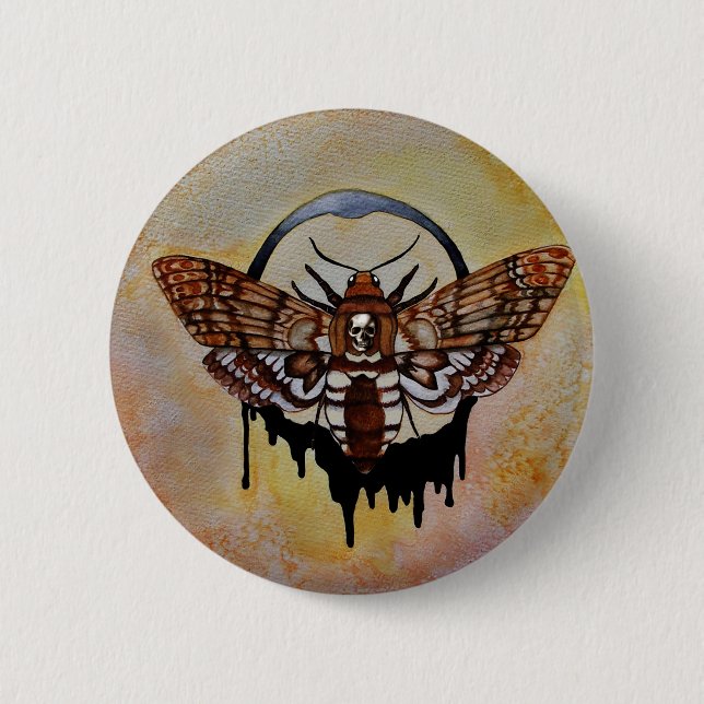 Death's Head Hawk Moth 6 Cm Round Badge (Front)