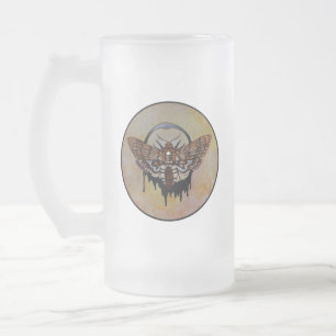 Death's Head Hawk Moth Frosted Glass Beer Mug