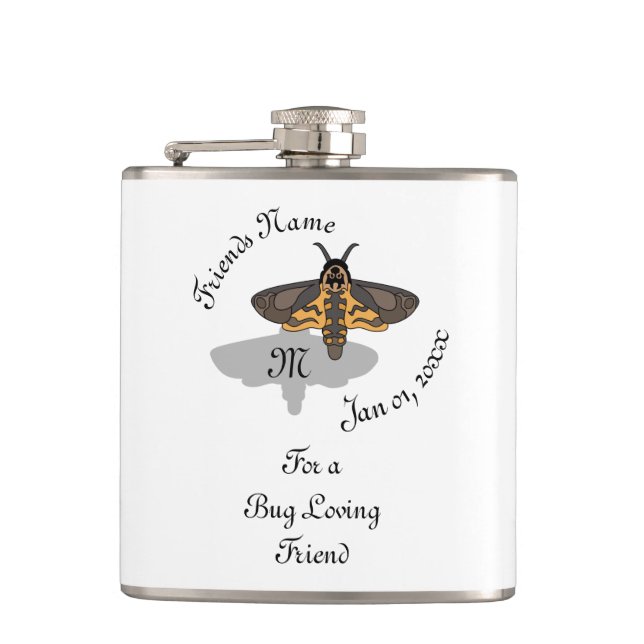 Death's Head Hawk Moth Monogram Hip Flask (Front)