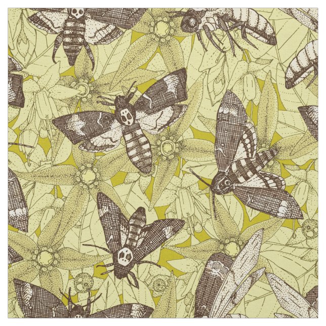 Death's-head hawkmoth chartreuse fabric (Swatch)