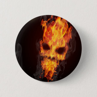 Death's head in flames swipes in 6 cm round badge